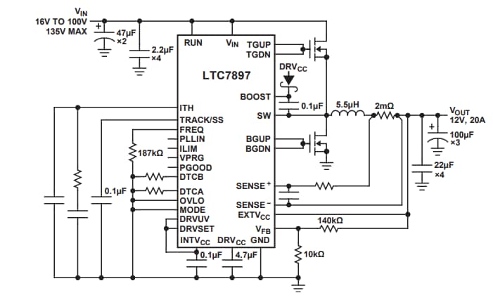 Schema di circuito di applicazione - Analog Devices Inc. Controller sincroni LTC7897 Buck